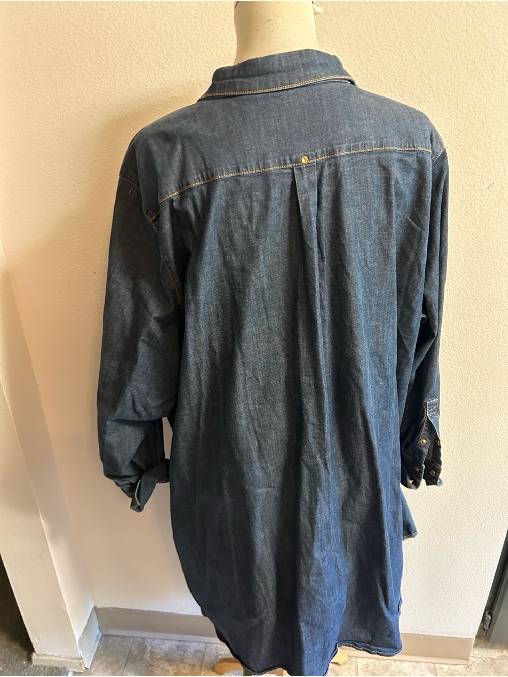 Ashley Graham Denim Shirt Dress in Dark Blues snap front - Picture 3 of 4